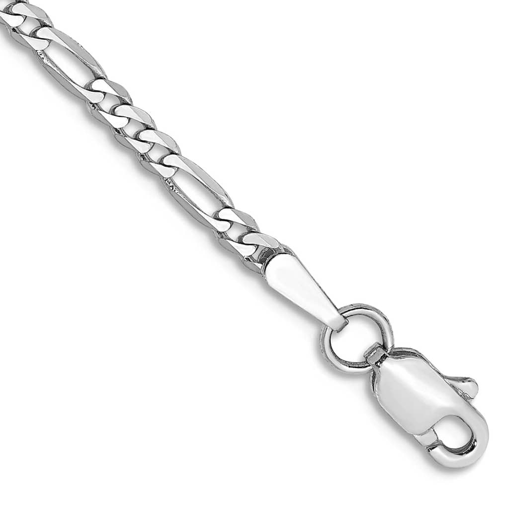 Curata 14k White Gold 2.4mm Flat Figaro Chain Bracelet - 7" or 8"