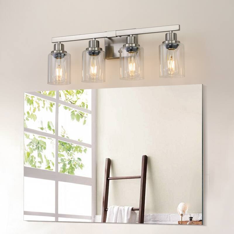 24" 4-Light Vanity Light with Clear Glass Shades, Modern Iron Metal Bathroom Wall Fixture for Mirror (No Bulbs)