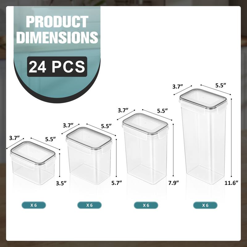 Sorbus Airtight Food Storage Containers with Labels, Marker & Measuring Spoons Kitchen Pantry Food Organizer - 24 Pack