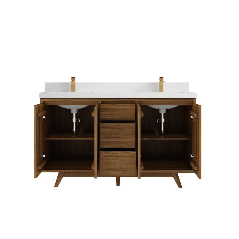 Willow Collections 60 in. W x 22 in. D Madison Teak Double Sink Bathroom Vanity with Countertop