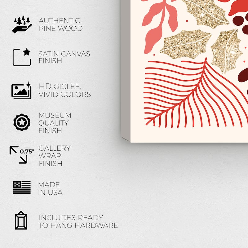 Wynwood Studio Canvas Floral and Botanical Seasons Greetings Glam Decor Gold Glam Wall Art Canvas Print