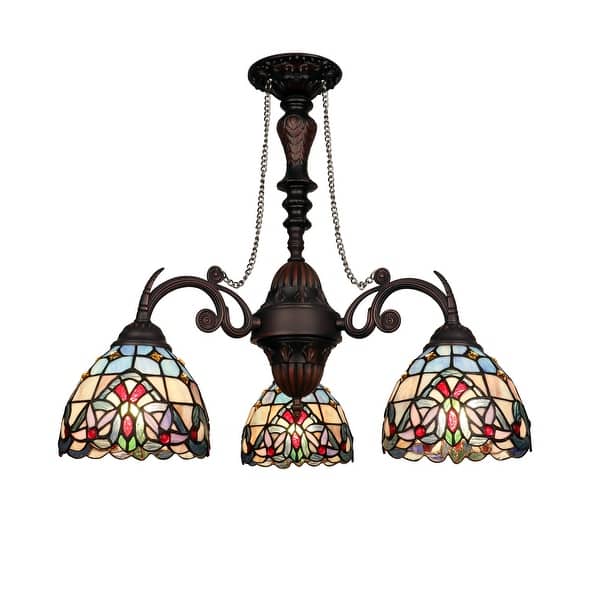 slide 2 of 8, Tiffany Style Victorian Design 3-Light Antique Dark Bronze Chandelier