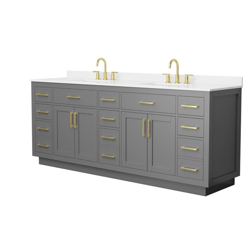Wyndham Collection WCG262684D-QTZ-US3MXX Beckett TK 84" Free Standing - Dark Gray / White Quartz Top / Brushed Gold