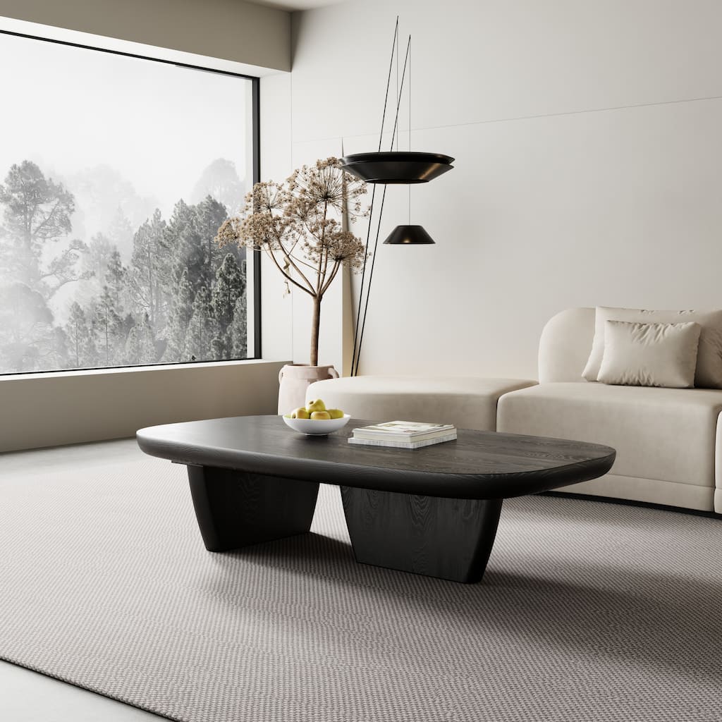 51" Modern Coffee Table with Two Legs,Solid Wood Veneer, Retangular Coffee Table for Living Room