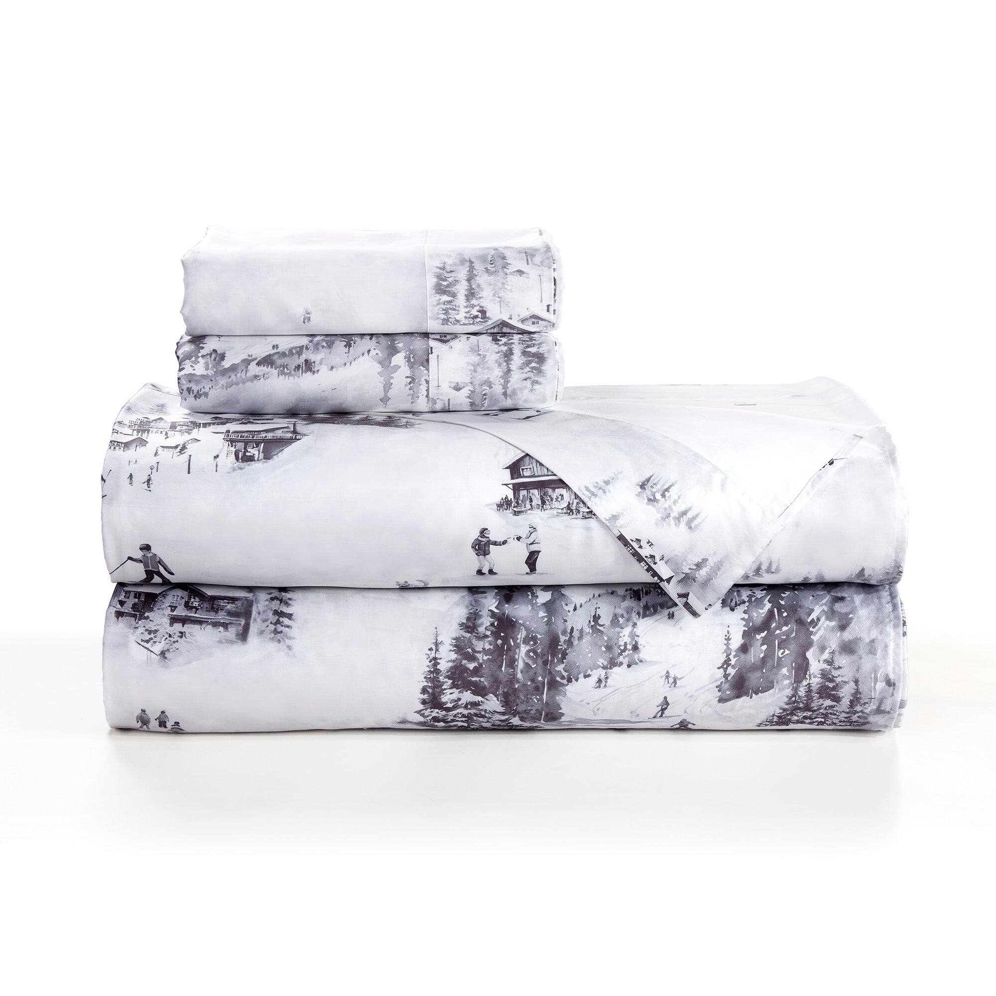 HiEnd Accents Gray Ski Toile Printed Watercolor Landscape Lyocell Sheet