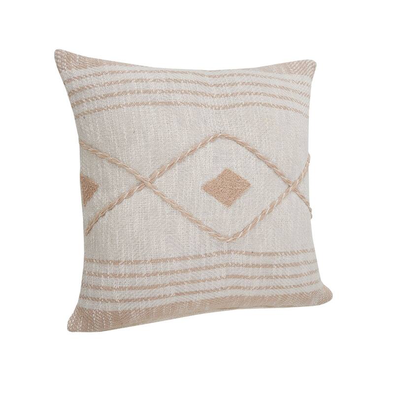 20" Tan and White Geometric Diamond Square Throw Pillow