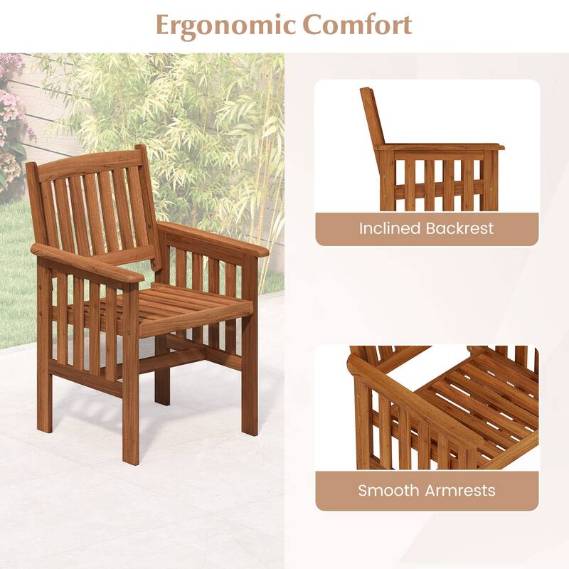 2 Wooden Patio Chairs with Inclined Backrest and Armrests Perfect for Garden Balcony - 25" x 23" x 35"
