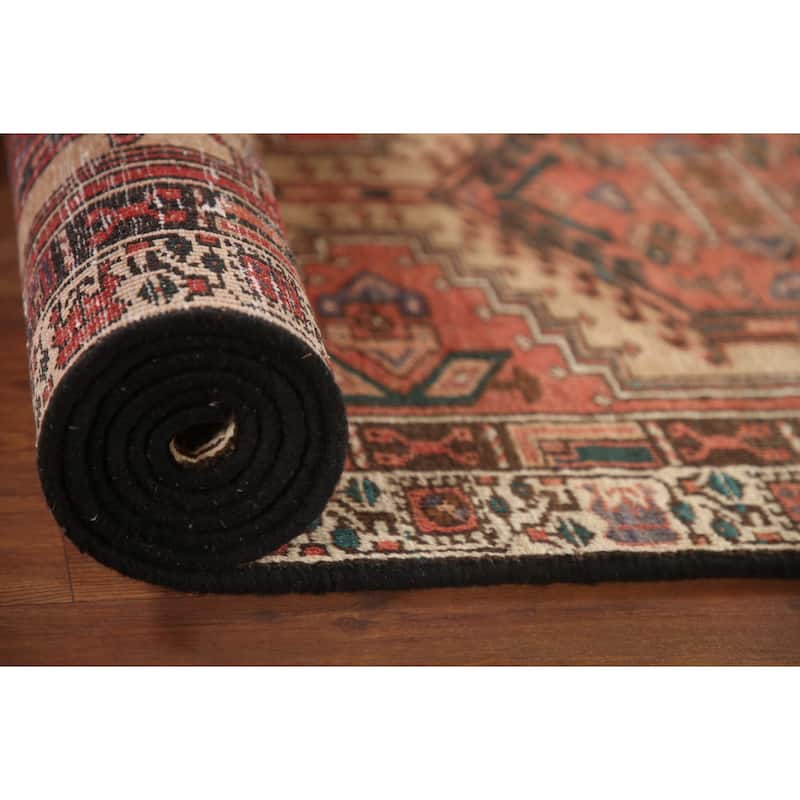 Orange Ardebil Persian Vintage Runner Rug Handmade Tribal Wool Carpet - 3'2"x 10'3"