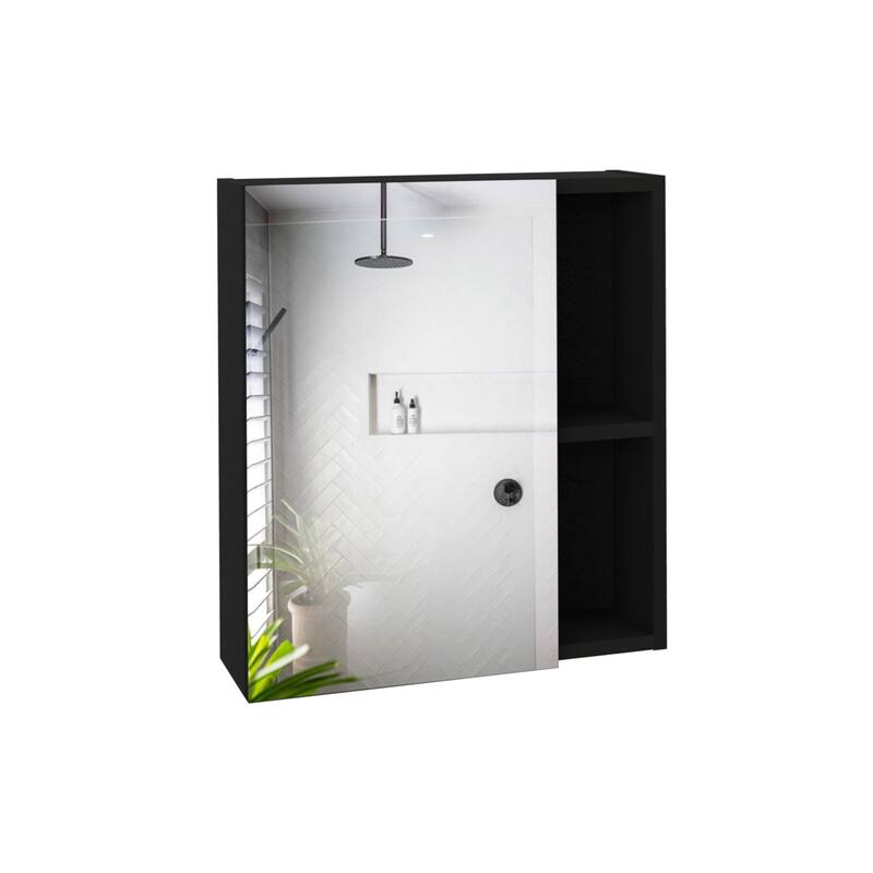 TUHOME Labelle Medicine Cabinet With Mirror Door, Open & Closed Shelving - N/A - Black