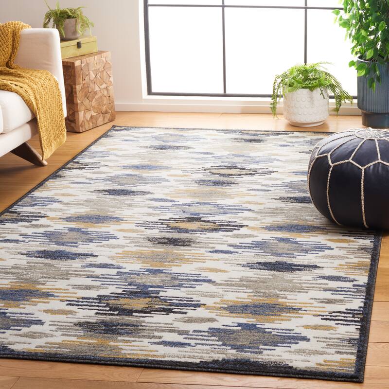 SAFAVIEH Pyramid Amaris Contemporary Rug - 6'7" Square - Ivory/Grey Navy