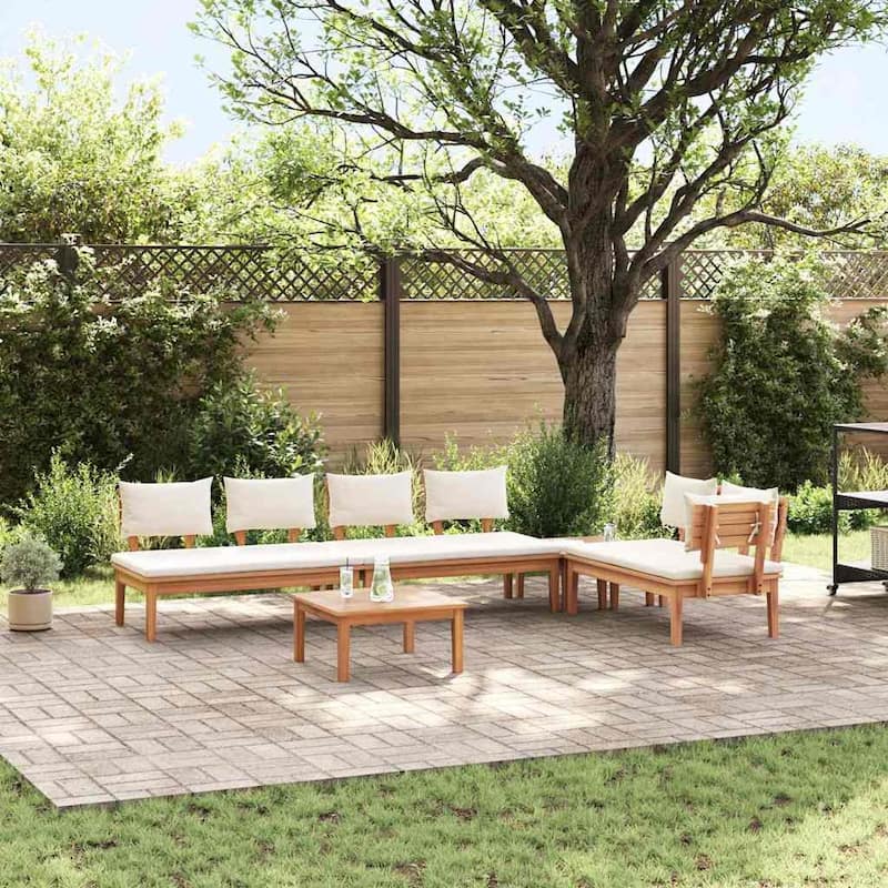vidaXL Garden Bench Set with Cushion 3/4/5 pcs - 23.6" x 23.6" x 11.8 - Brown and cream white 4 chairs + 1 table