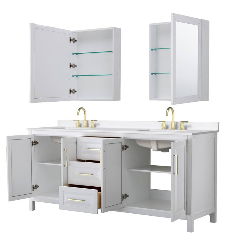 Daria 80-inch Double Vanity, 3 Hole Quartz Top, Med Cabinets