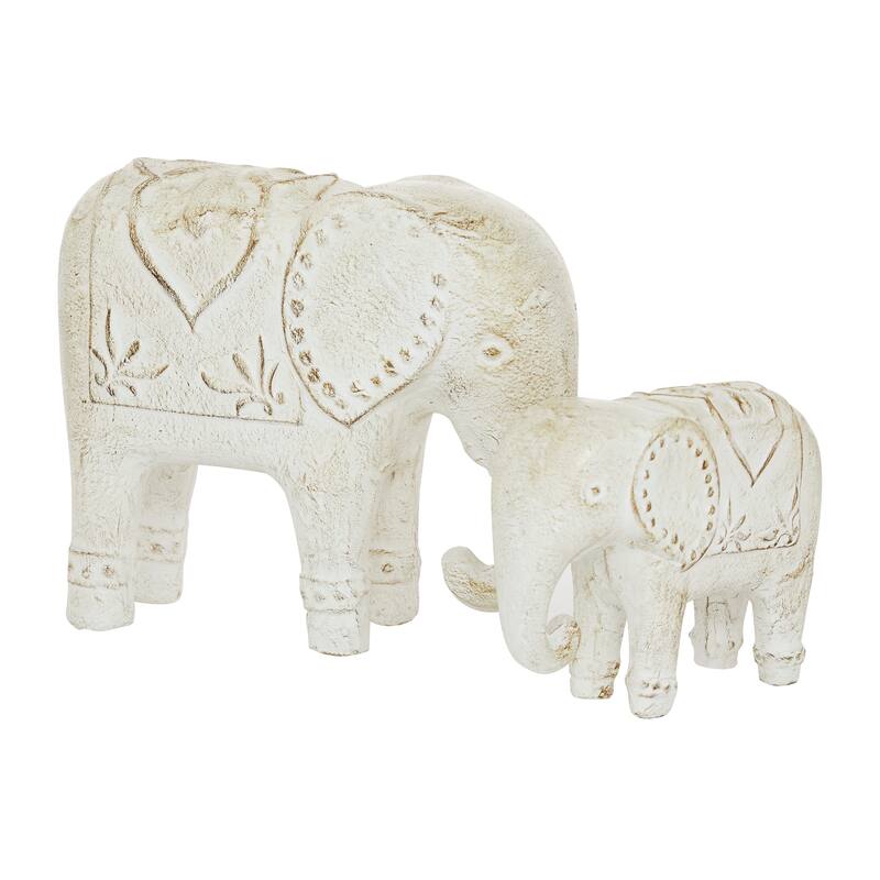 White Dolomite Bohemian Sculpture Elephant (Set of 2) - S/2 9", 13"W