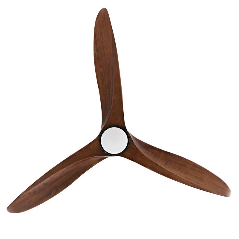 WINGBO 60 Inch DC Ceiling Fan with Lights and Remote Control, 3 Reversible Carved Wood Blades, 6-Speed Noiseless DC Motor