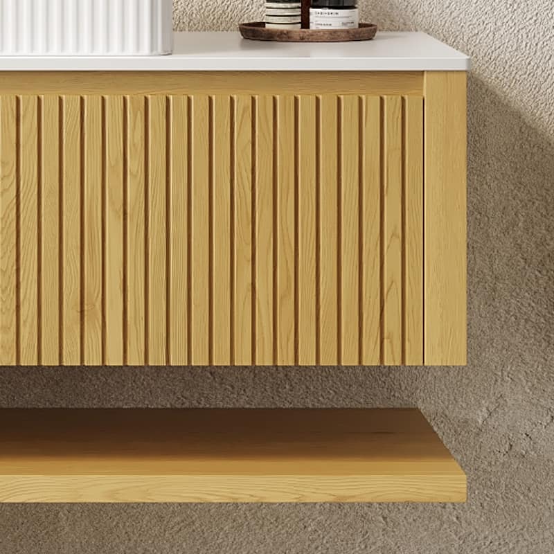 GDFStudio - Hizon 48" Wall-Mounted Plywood Bathroom Storage Cabinet ONLY, Corolla Oak Finish, NO Basin