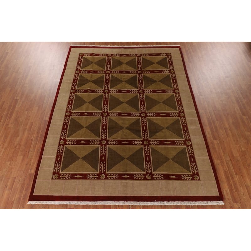 Geometric Nepalese Oriental Area Rug Handmade Wool Carpet - 8'11"x 11'10"