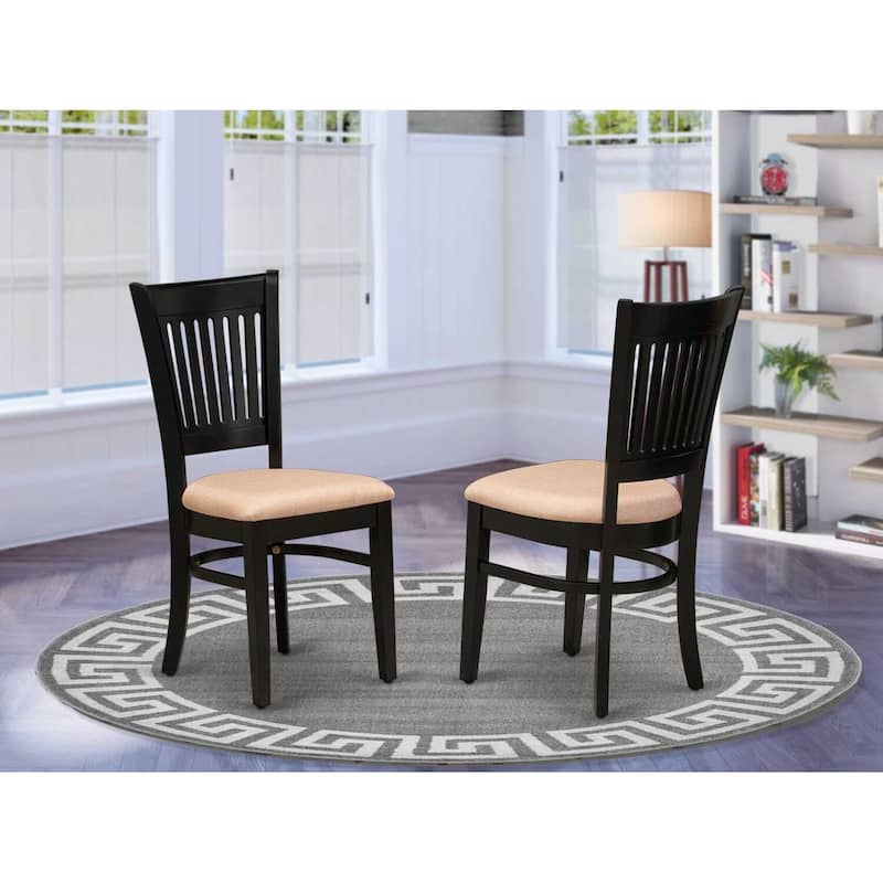 Modern Linen Fabric Dining Chairs - 2 Piece Set - Black Finish - Kitchen Dining Room Chairs