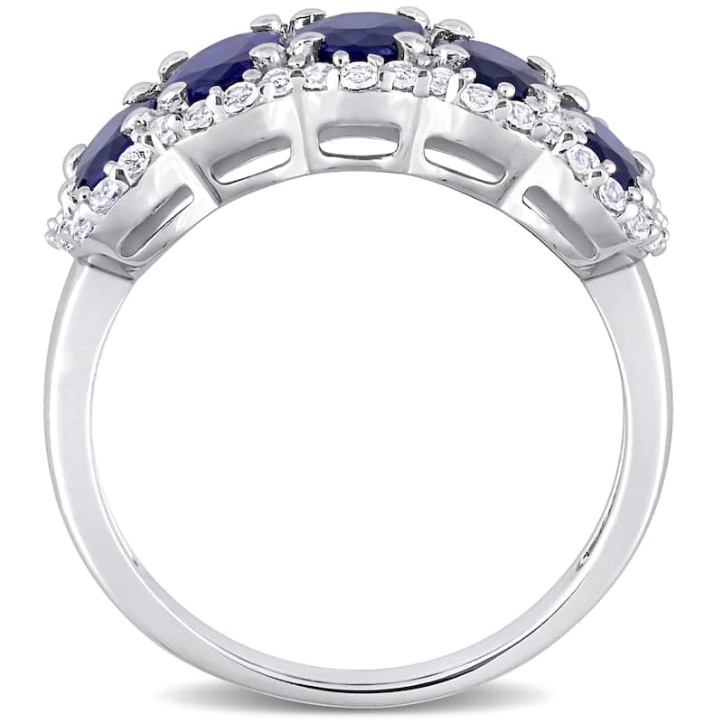 Miadora 3 2/5ct TGW Sapphire and White Topaz Halo 5-Stone Ring in Sterling Silver