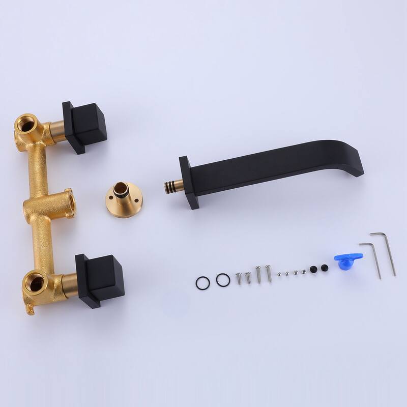 Matte Black Two Handle Wall Mount Bathroom Faucet