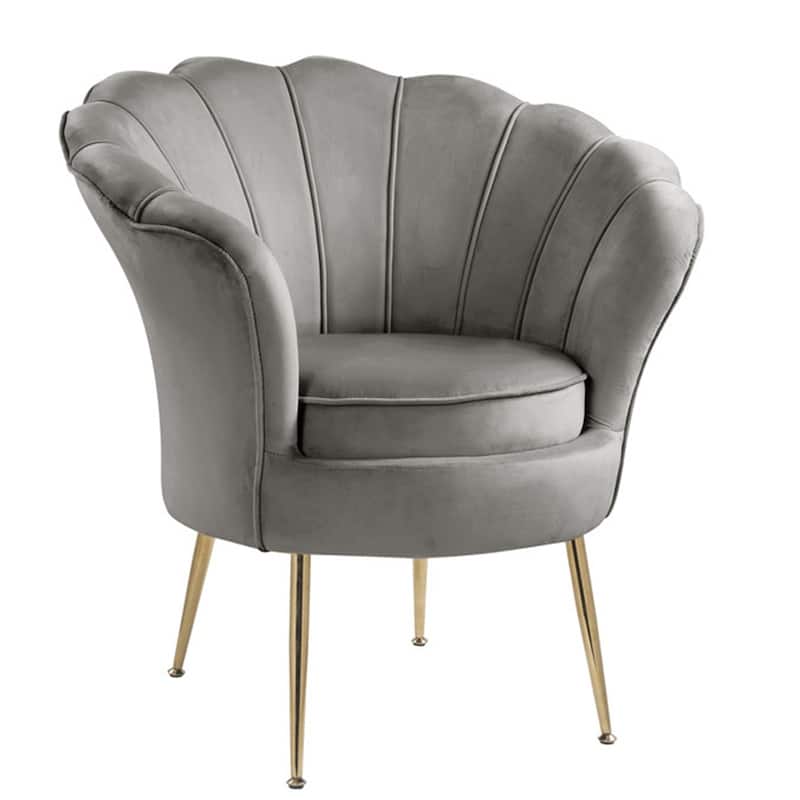 Velvet Scalloped Back Barrel Accent Chair with Metal Legs
