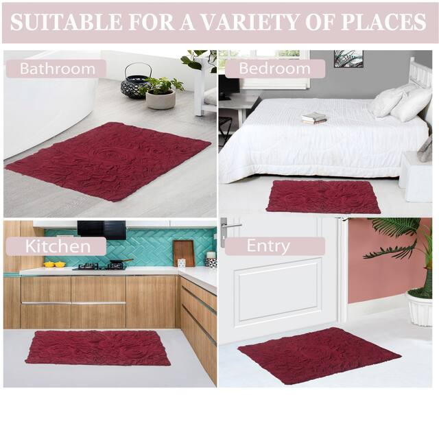 Home Weavers Bellflower Collection Absorbent Cotton Machine Washable Bath Rug