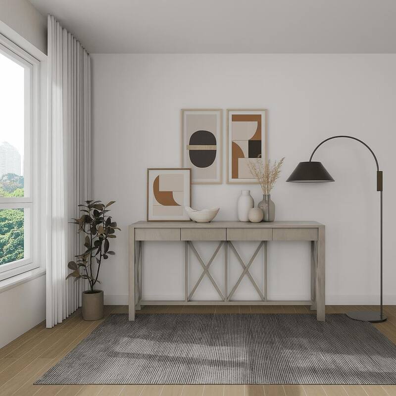 Modern Industrial Style Wooden Console Table with Four Drawers, For Living Room Hallway Use - Grey