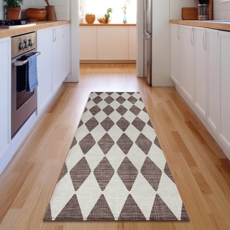 Premium Washable Super Soft Modern Diamond Mayfield Rug - Brown - 2' 3" x 7' 6" - Runner