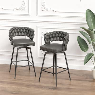Swivel Bar Stool Set of 4, Kitchen Island Chairs, Woven Counter Height Kitchen Stools Arm Chairs with Back Footrest