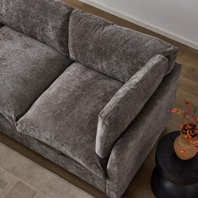 96.5" L-Shaped Chenille Sectional Sofa with Storage and Movable Ottoman