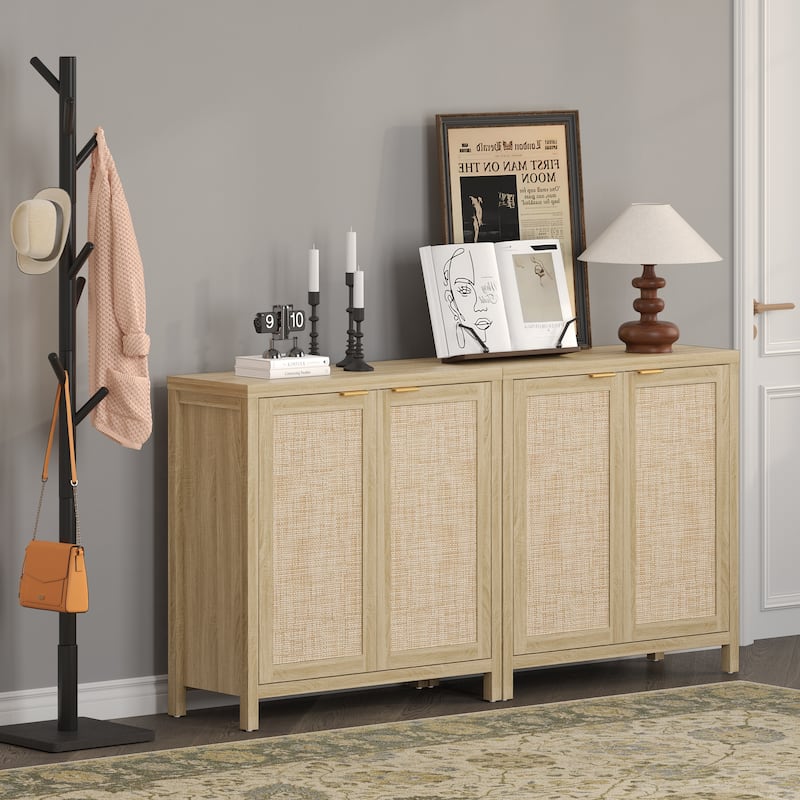 SICOTAS Rattan Sideboard Buffet Accent Storage Cabinet with 2 Doors - N/A