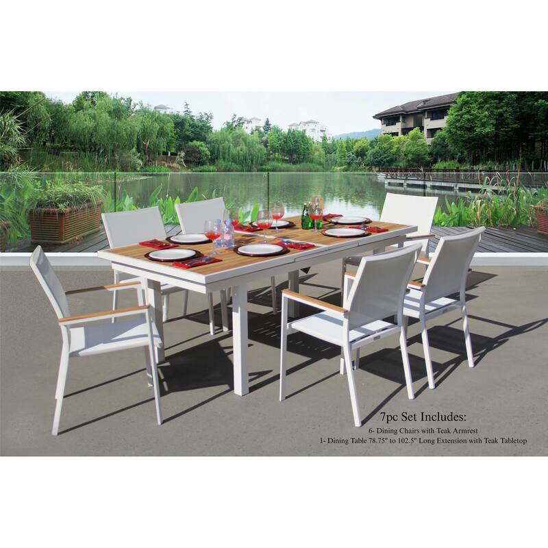 Madeira White 7-Piece Aluminum Outdoor Dining Set with Sling Set in White - N/A