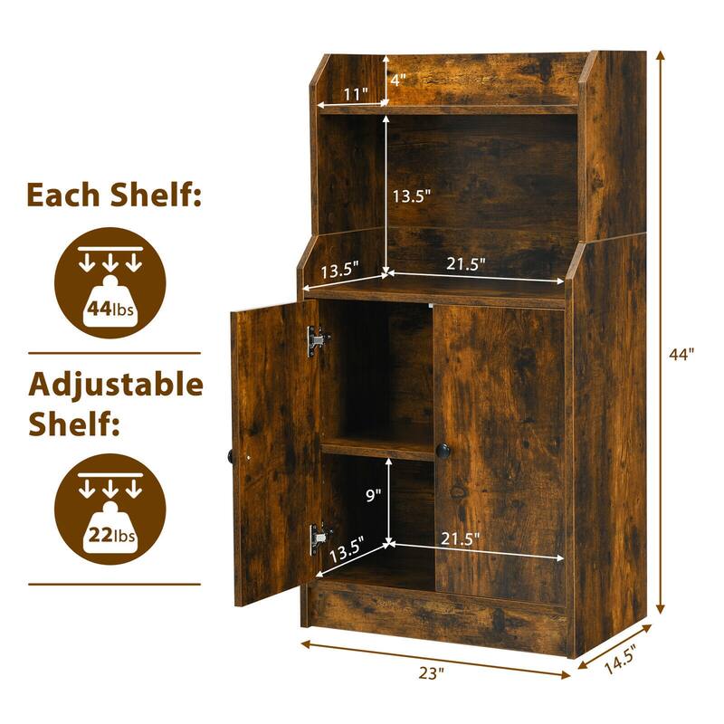 Gymax Storage Cabinet Bookcase w/2 Doors and Open Shelves Display
