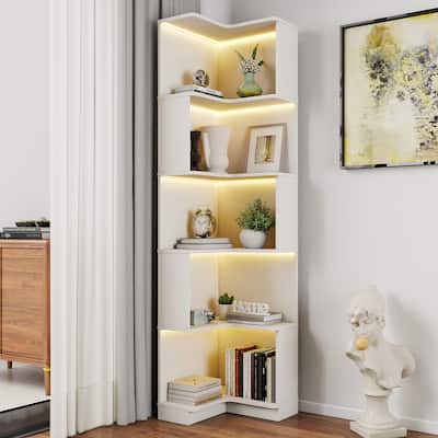 5-Tier Corner Bookshelf, Freestanding L-Shaped Bookcase with Baffle, Space-Saving Display Shelf for Bedroom, Living Room, Office