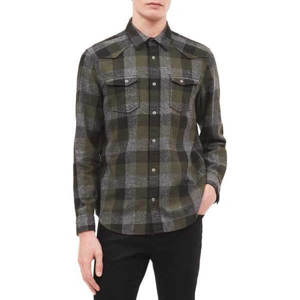 Shop Calvin Klein Jeans Mens Casual Shirt Buffalo Plaid Snap Front