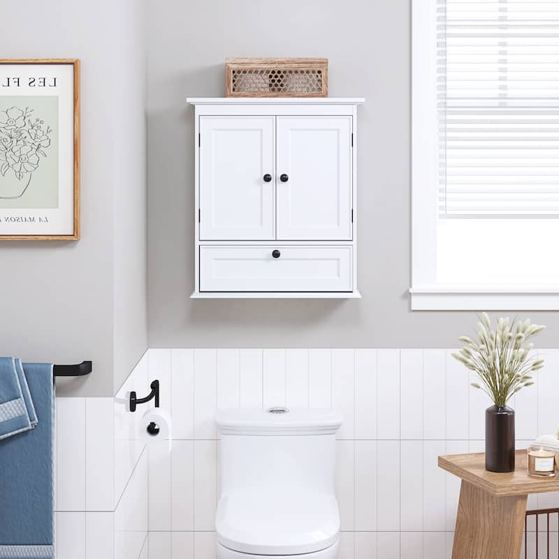 COSTARS Small Bathroom Cabinet Wall Mounted,Over Toilet, Medicine Cabinet Organizer with Doors and Adjustable Shelf, White
