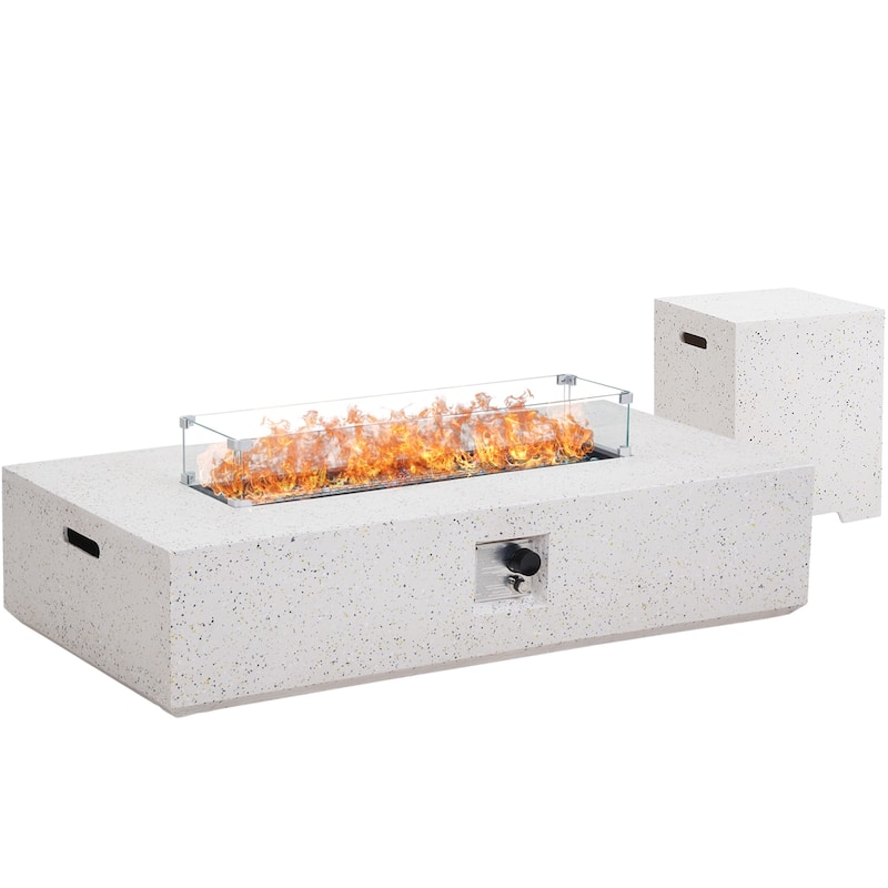 Outdoor Propane Rectangle Fire Pit With Tank Table, Wind Glass