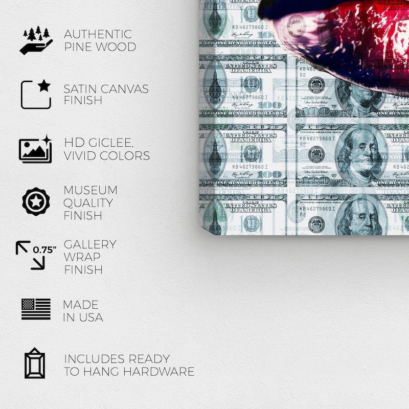 Wynwood Studio Fashion and Glam Put Your Money Where Your Mouth Is Red and Dark Red Modern & Contemporary Wall Art Canvas Print