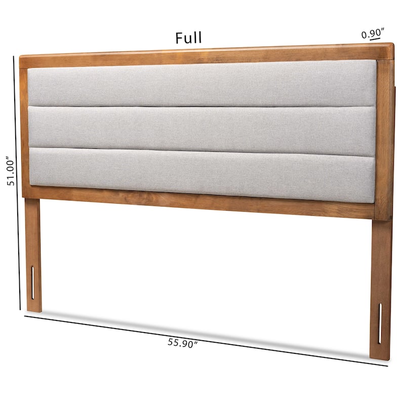Modern Light Grey Fabric Upholstered King Size Headboard with Walnut Wood Frame, Sleek Contemporary Design