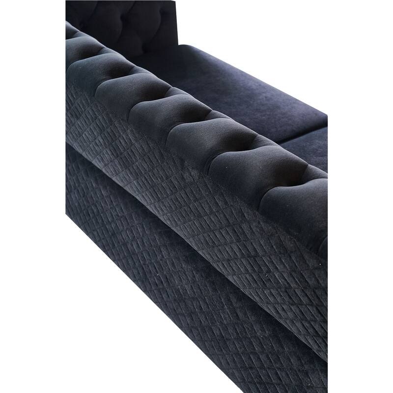 Tufted Velvet Sofa with Golden Metal Frame, Diamond-Stitched Design, and Foam Cushion for Living Room