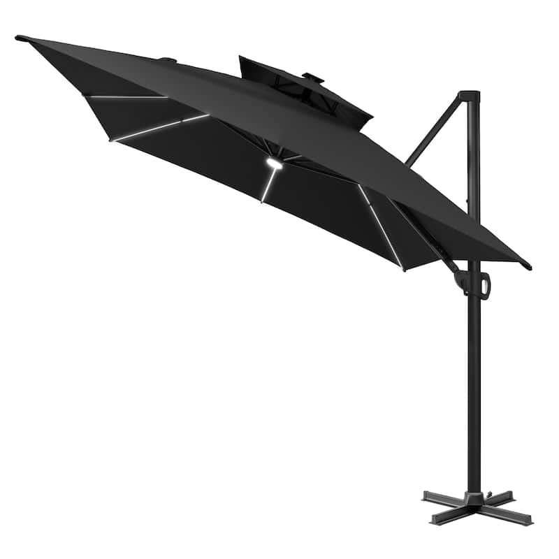 10 X 13 FT Outdoor Patio Cantilever Umbrella with Solar Lights Double Canopy 360 RotationTilt - On Sale - Overstock - 43586200 10 X 13 FT Outdoor Patio Cantilever Umbrella with Solar Lights Double Canopy 360 RotationTilt - On Sale - Overstock - 43586200