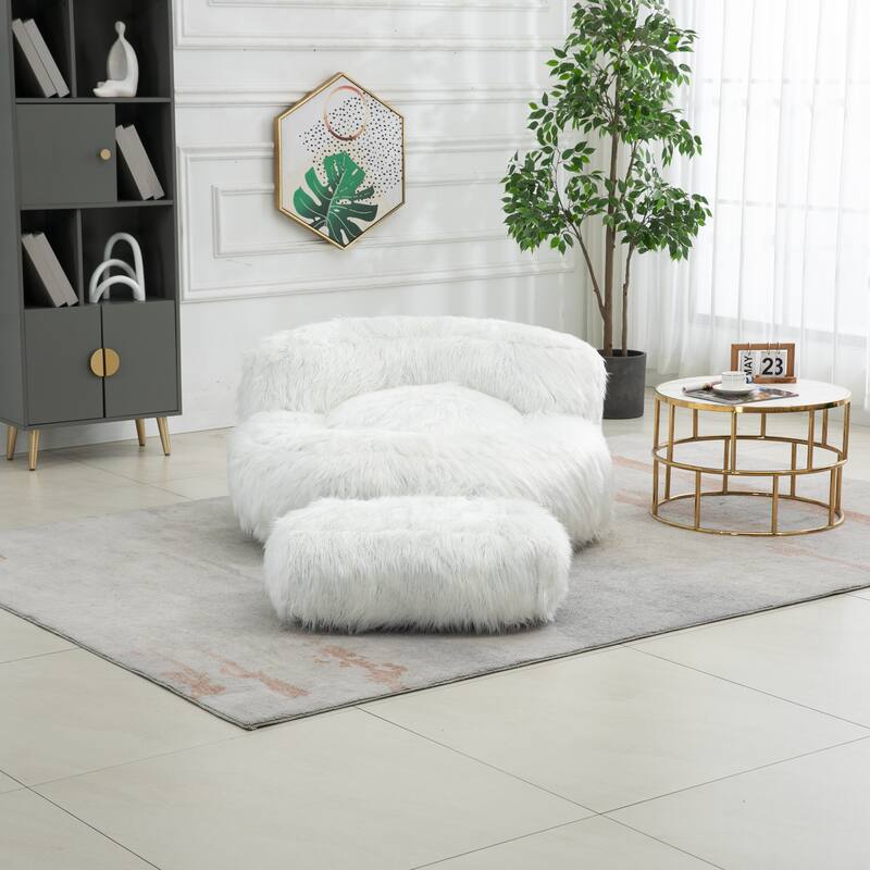 Fluffy Bean Bag Chair with Ottoman, Comfy Bean Bag Lounger for Adults and Kids, Ultra Soft Lazy Sofa Chair with Memory Foam