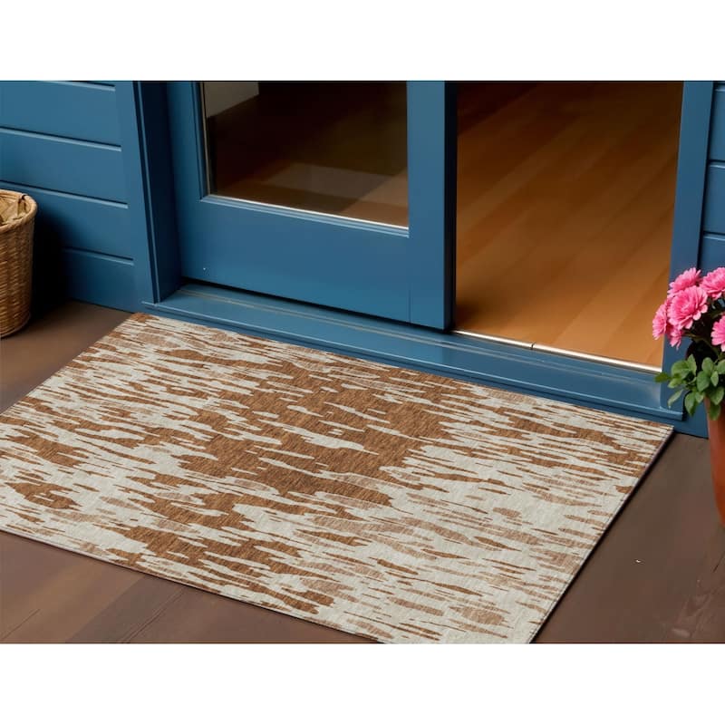 HomeRoots Abstract Transitional Rectangle Outdoor Rug - 3' x 5'