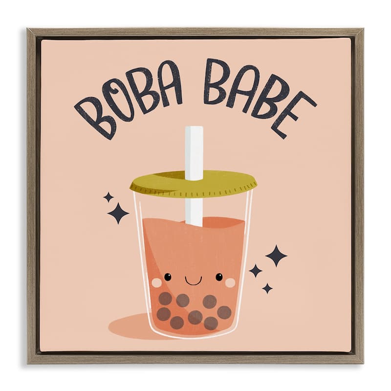 Stupell Boba Babe Bubble Tea Framed Floater Canvas Wall Art Design By Sarah Hickman - 25 x 25 - Brown