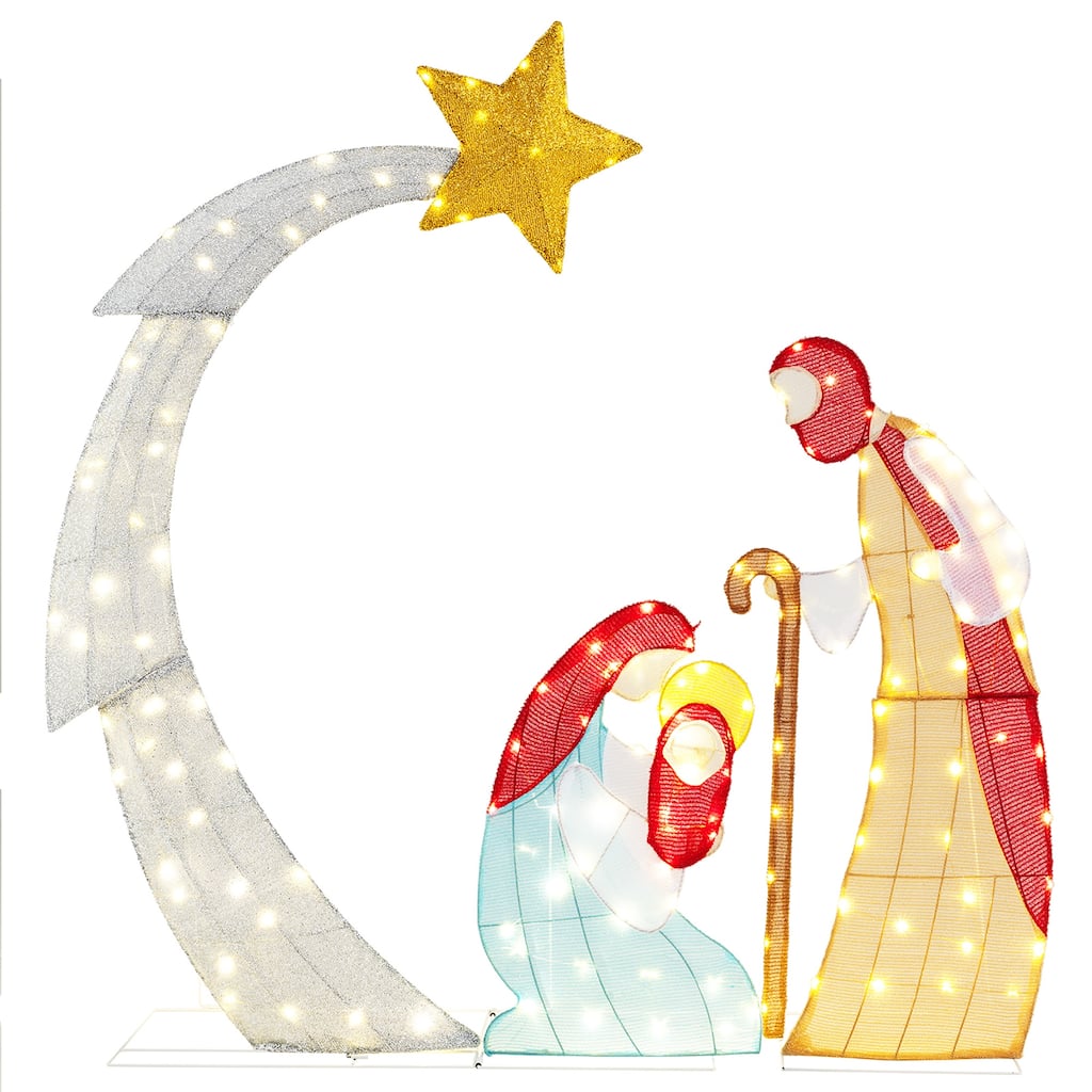 Gymax 5FT Lighted Christmas Nativity Scene Outdoor Christmas Holy - Multi - See Details