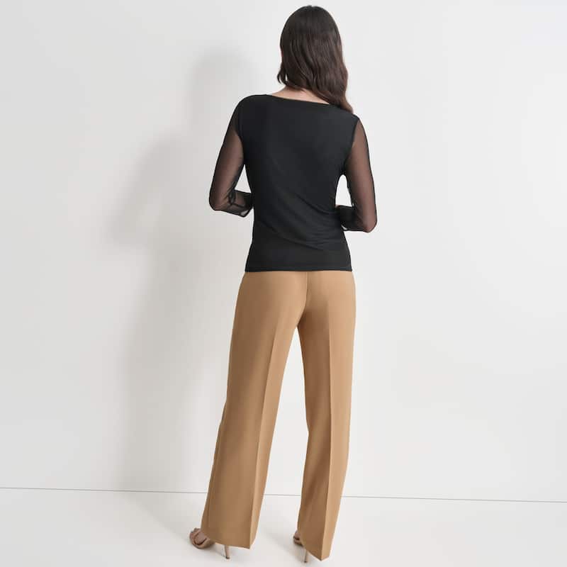 DKNY Mesh Faux Wrap Top - S - Black