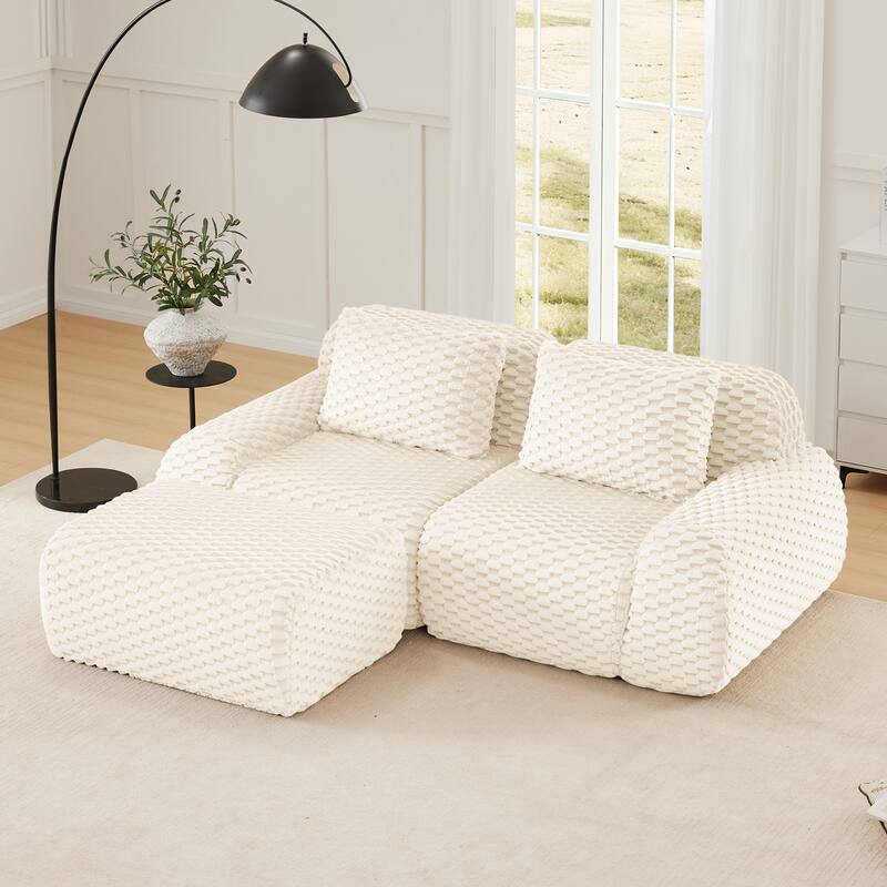 Roomfitters 82" Modular L-Shape Flannelette Sectional, No Assembly Boneless Cloud Sofa - Cream