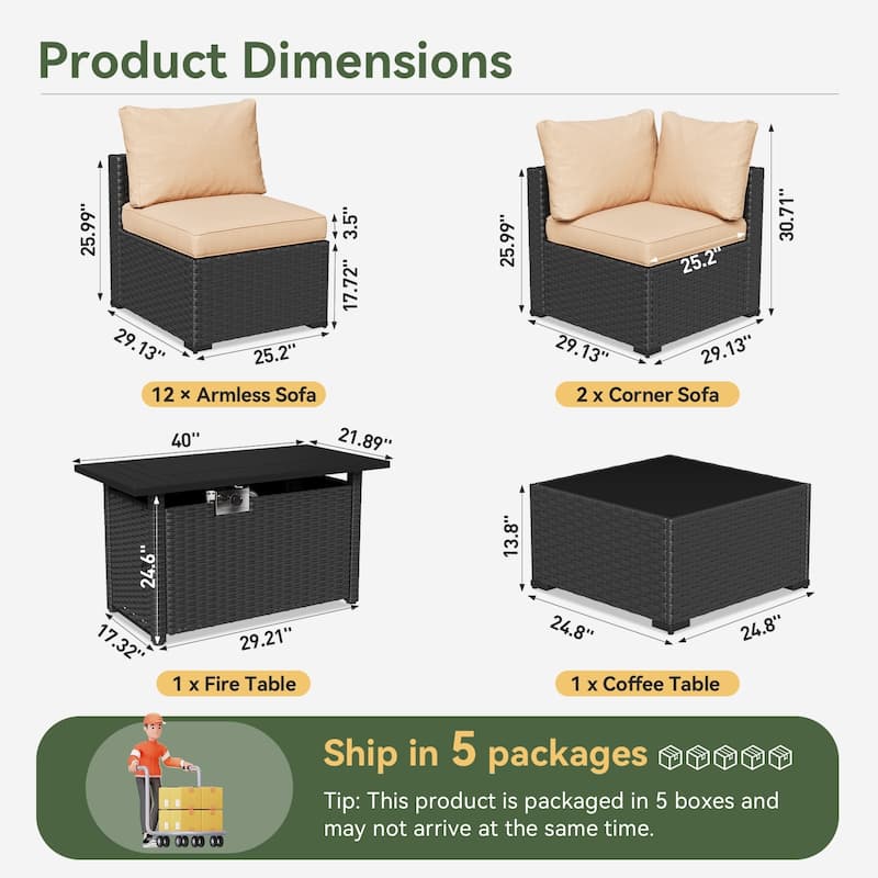 Wicker Rattan Patio Sectional Sofa Set