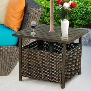 Side Table Rattan Furnic Brown Rattan Wicker Steel Side Table Outdoor Furniture Deck Garden ...