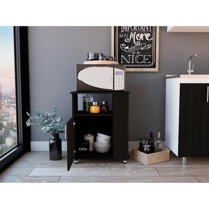 Kit Lower Microwave Cabinet, Single Door, Three Side Shelves-Black