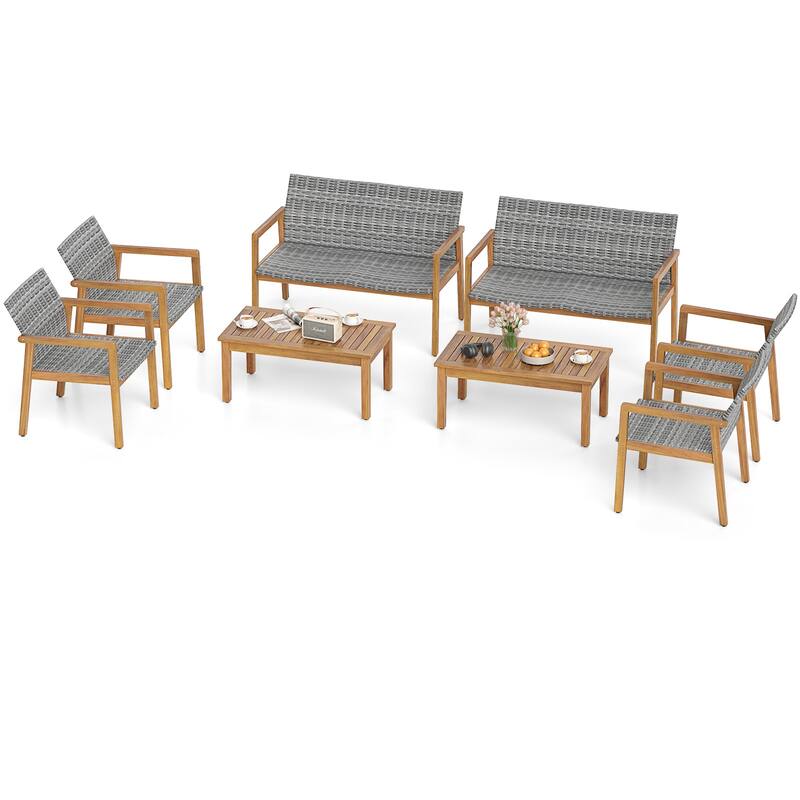 Gymax 8 Pieces Patio Furniture Set PE Rattan Patio Bistro Set w/ - Multi